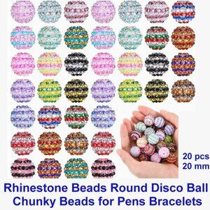Rhinestone Beads Round Disco Ball Chunky Beads for Pens Bracelets  20 Beads